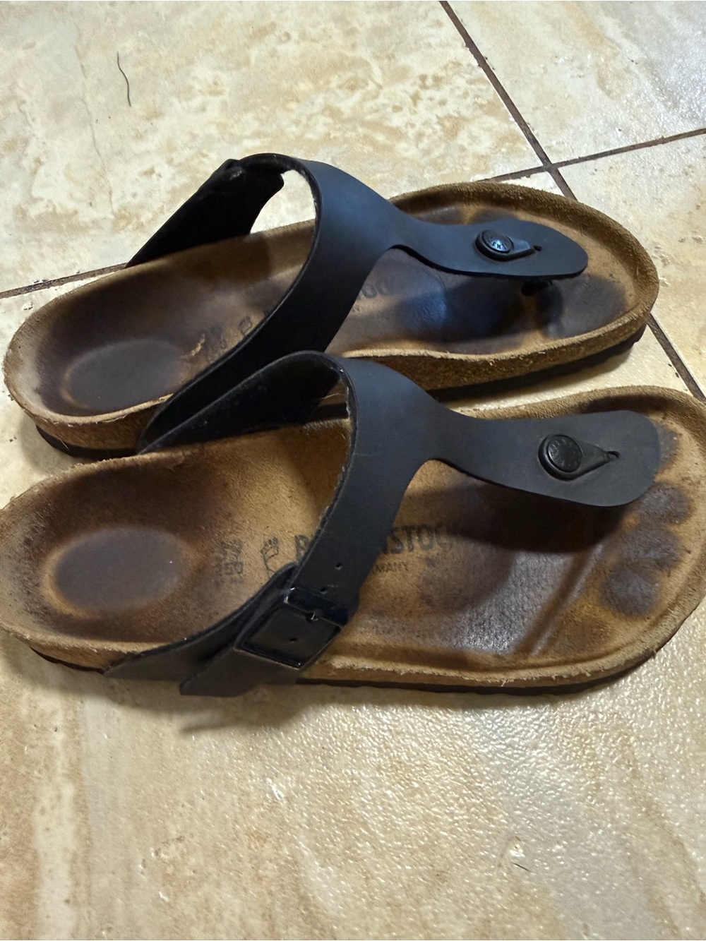 Birkenstock Black Leather Gizeh Sandals with Buckle